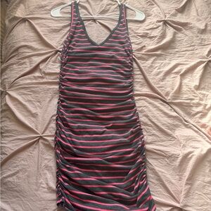 bebe Pink and Gray Striped Mini Dress